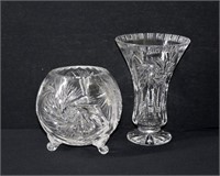 2pc Pinwheel Crystal Footed Rose Bowl & Vase