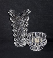 2pc Ribbed Glass Vase & Tea Light Candle Holder