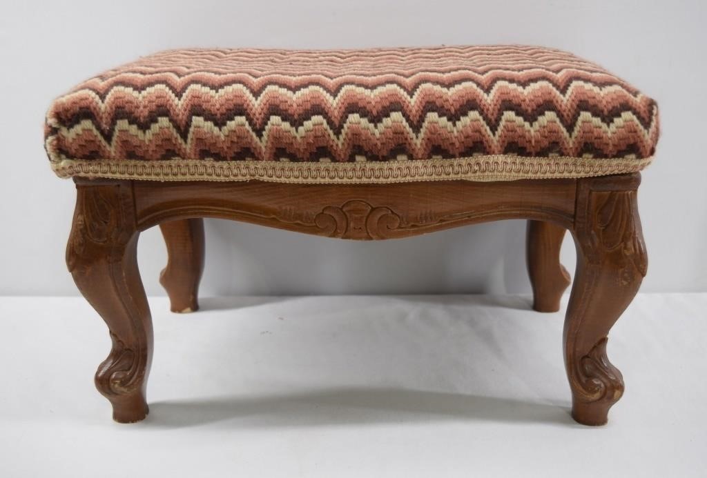 Vintage Wooden Foot Stool w Knit Cover