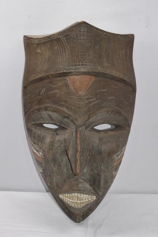 Vintage Congozese African Carved Wood Mask 18"