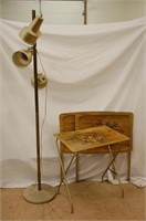 Brass Floor Lamp & 3 Vintage TV Trays