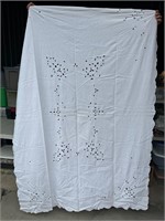 Vintage White Embroidered Tablecloth