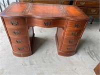Antique leather top desk, and chair
