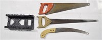 3 Pc Assorted Hand Saws + Miter Box