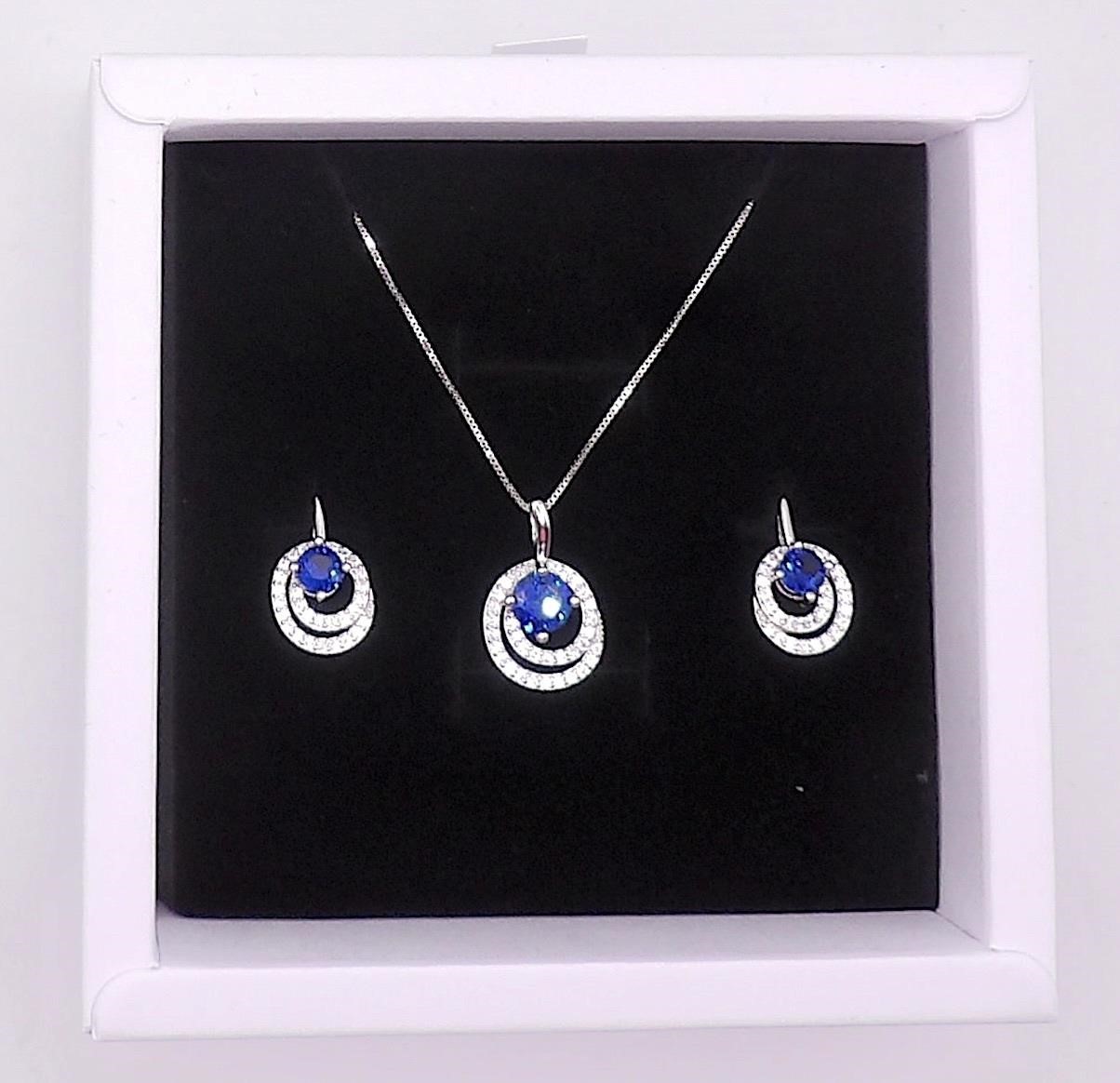 Sterling Silver 2 Piece Blue Sapphire Jewelry Set