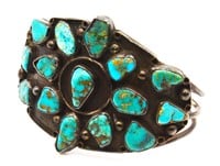 A Southwest Silver & Turquoise "Old Pawn"Cuff Brae