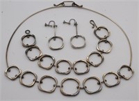 A Modernist Silver (tested) Necklace, Bracelet &