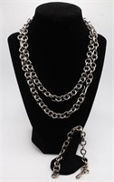 A Heavy Silver Necklace & 3 Matching Bracelets,