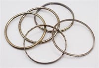 5 MCM Heavy Silver Bangles, 2 stamped Roach
