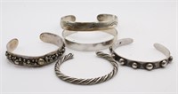 5 MCM Silver Cuff Bracelets, 2 stamped sterling,