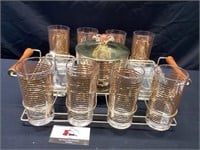 Mid Century Modern Glasses Caddy with Ice Bucket