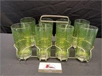 Green Starburst Glasses with Caddy