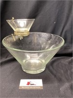 Vintage glass Serving bowl with dip bowl
