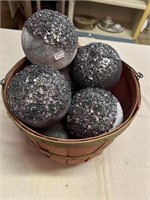 Silver Glittery Decorative Balls in Basket