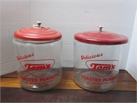 2 GLASS TOM'S JARS WITH METAL LIDS