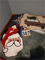 Group of Holiday Decoration Rugs Santa ~ Penguin ~