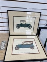 2 framed 1914 Chevrolet car art prints