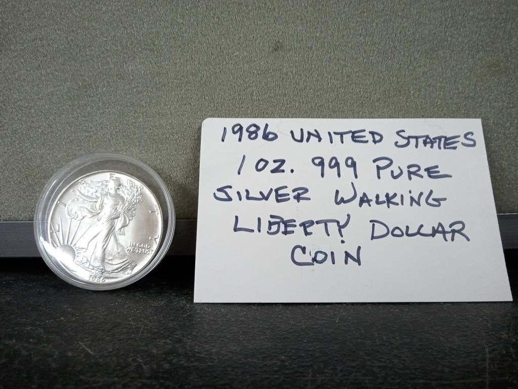 1986 U.S. WALKING LIBERTY DOLLAR COIN .999 SILVER