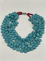TURQUOISE & CORAL DOUBLE STRAND PEAR BEAD NECKLACE