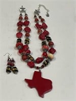 HANDMADE RED CORAL & GLASS BEAD NECKLACE & ER SET