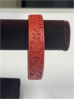 CARVED FLORAL RED CINNABAR BANGLE BRACELET