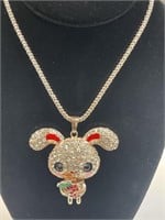 BETSY JOHNSON CRYSTAL RABBIT MOVEABLE NECKLACE