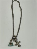 STERLING 925 NECKLACE WITH BUDDA & CROSS CHARMS