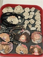 LOT OF CLAY HANDMADE PINS, EARRINGS, NECKLACES