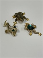 LOT OF 3 FROG PINS SOME WITH RHINESTONES