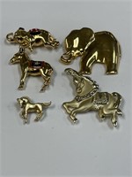 LOT OF 5 ELEPHANT & HORSE PINS