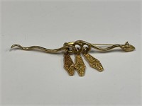 VINTAGE EGYPTIAN SNAKE BROOCH WITH HEAD DANGLES