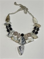 HANDMADE SILVER TONE NECKLACE WITH GEMSTONES