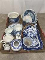 Blue and white porcelain dishware including