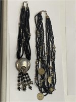 LOT OF 2 BEADED NECKLACES WITH METAL ACCENTS
