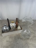 Assortment of glass and metal vases