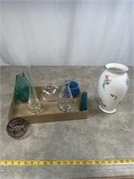 Assortment of glass vases and Tiffany porcelain