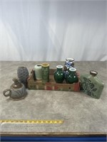 Assortment of pottery and porcelain vases