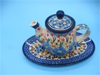 Polish Pottery Tea pot and Tray