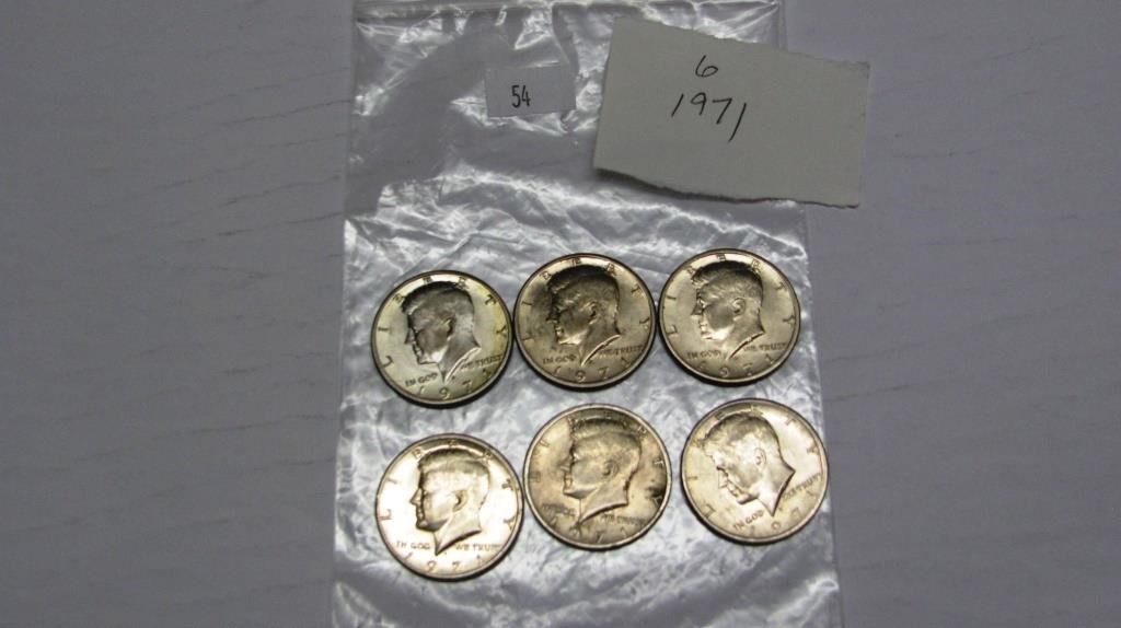 6 1971 Kennedy Half Dollars - AU condition