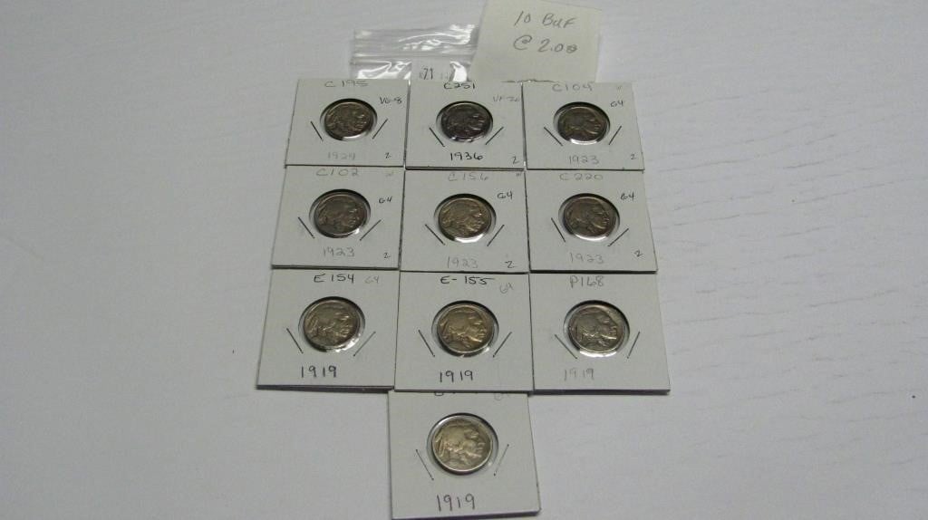 10 Assorted Buffalo Nickels worth $2.00 each