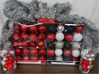 Red, Silver & Black Christmas Bulbs, Tinsel Gar-