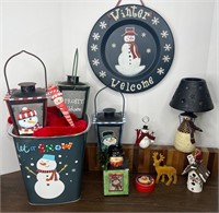 Lot of Christmas Decorations, Snowmen, Lamp