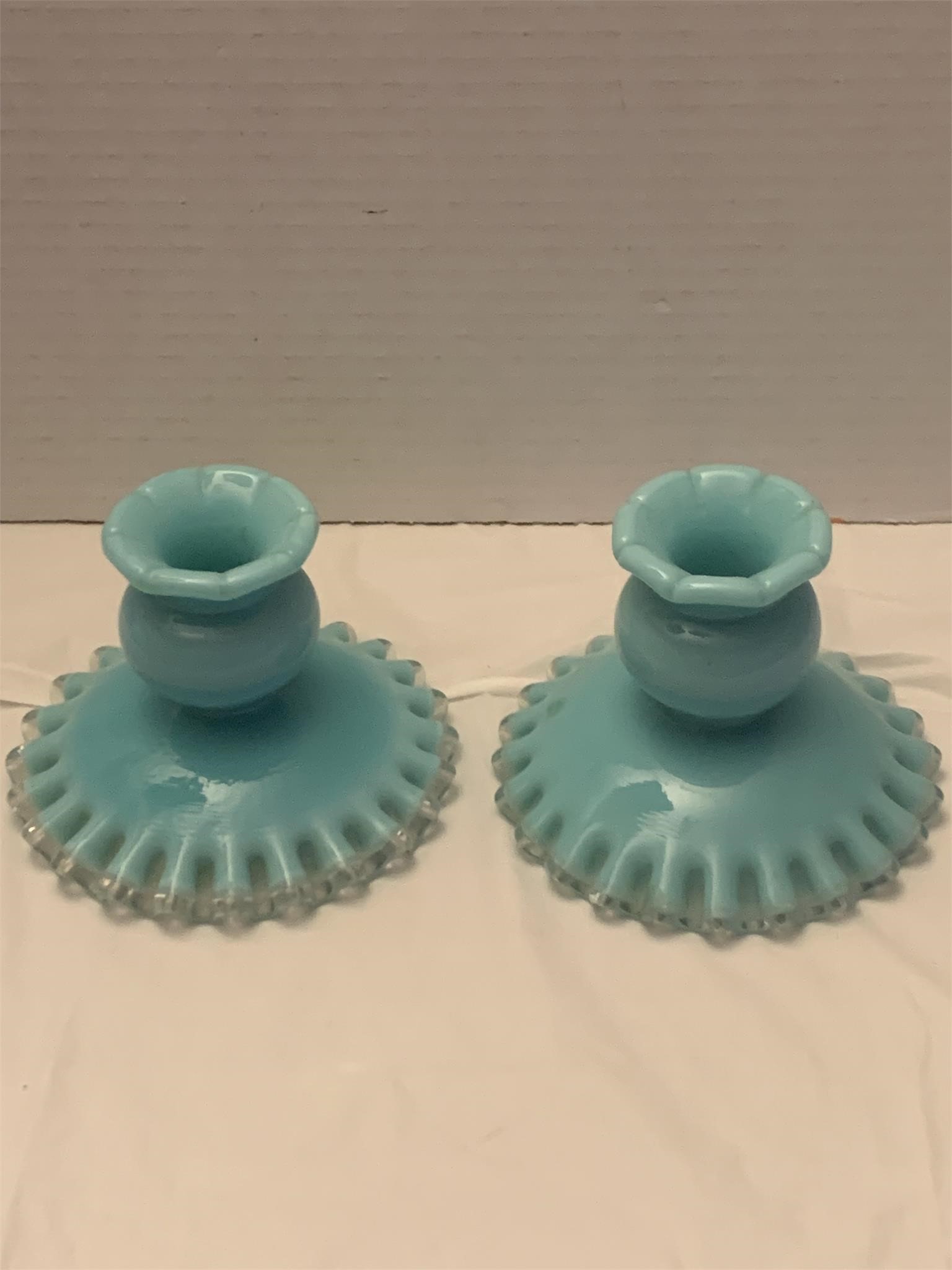 Pair of Fenton Silver Turquoise Candle Holders