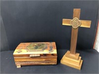 Wood jewelry box & cross