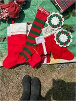 Christmas stocking lot and doiles