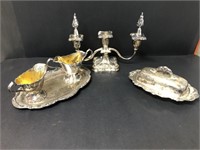 Silver Plate lot - candle holder, butter dish, c&S