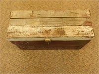 Antique wooden tool box with pipe thread cutters