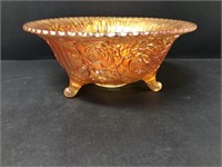Footed Iridescent Carnival glass bowl