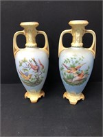 Two Beautiful Bird painted,  Two handled Vases