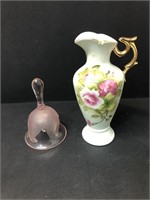 Lefton ewer  and  Pink Viking glass bell